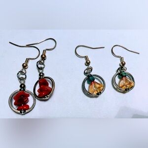 Elegant red gemstone and Gold Czech glass beaded Earrings Set